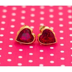 Vintage Ruby Heart Gold Tone Stud Earrings by Avon - P2